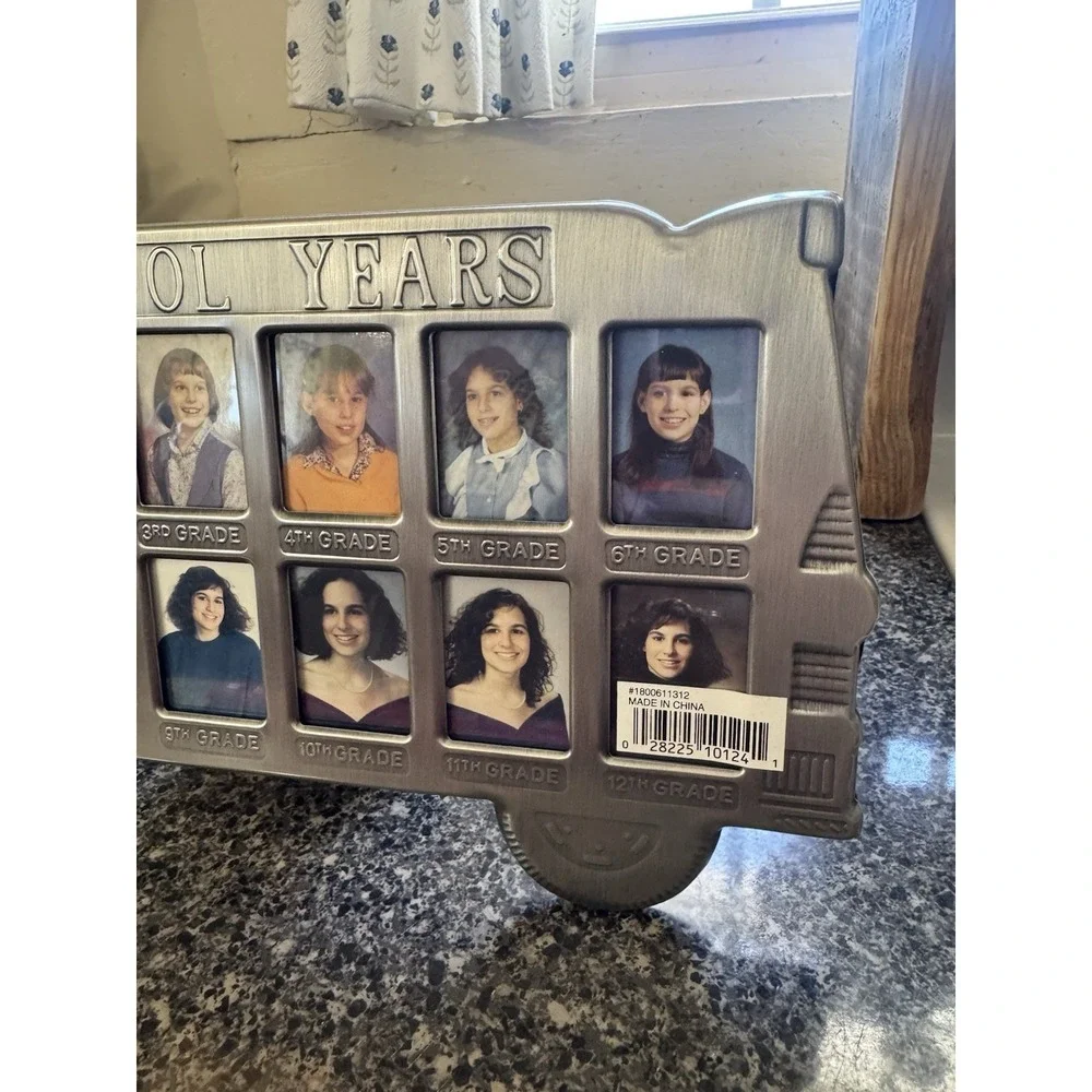 vintage melanneo silve color School bus School yesrs photo Frame NEW